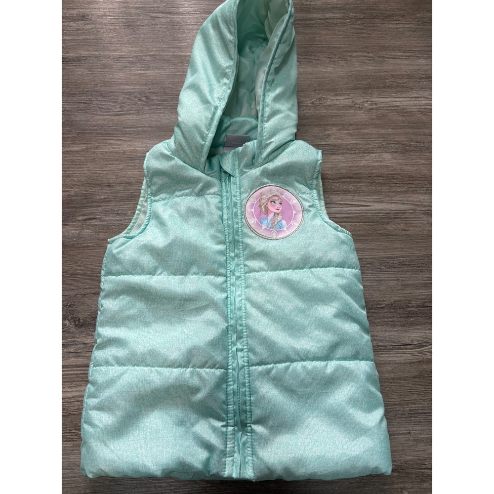 Girls Frozen II Elsa Puffer Vest Hooded Mint Sparkle‎ Size 4